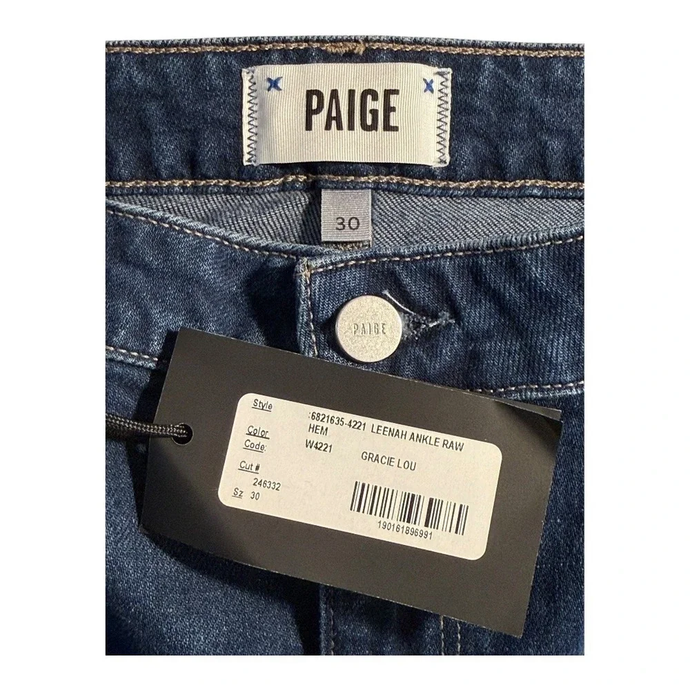 PAIGE Leenah Ankle Raw Hem Wide Leg Jeans Women's Size 10 (30) Gracie Lou NWT - Picture 4 of 7